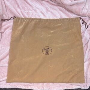 100 percent Authentic Hermes Large Tan Drawstring Dust Bag with Brown Cord! New